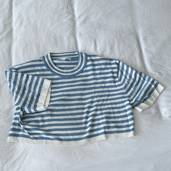 Zara Kids Blue and White Striped Tee - Picture 1 of 7